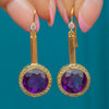 Antique 18ct Gold Amethyst Diamond Drop Earrings 6.32ct Amethysts