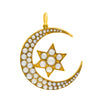 Victorian 15ct Gold Pearl & Star Crescent Moon Pendant