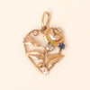 Antique 9ct Gold Peony Diamond Heart Pendant