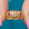 Antique 15ct Gold Garnet Diamond Gypsy Ring, 1892