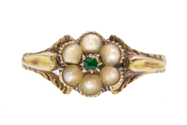 Antique 9ct Gold Pearl Emerald Cluster Ring – Lillicoco