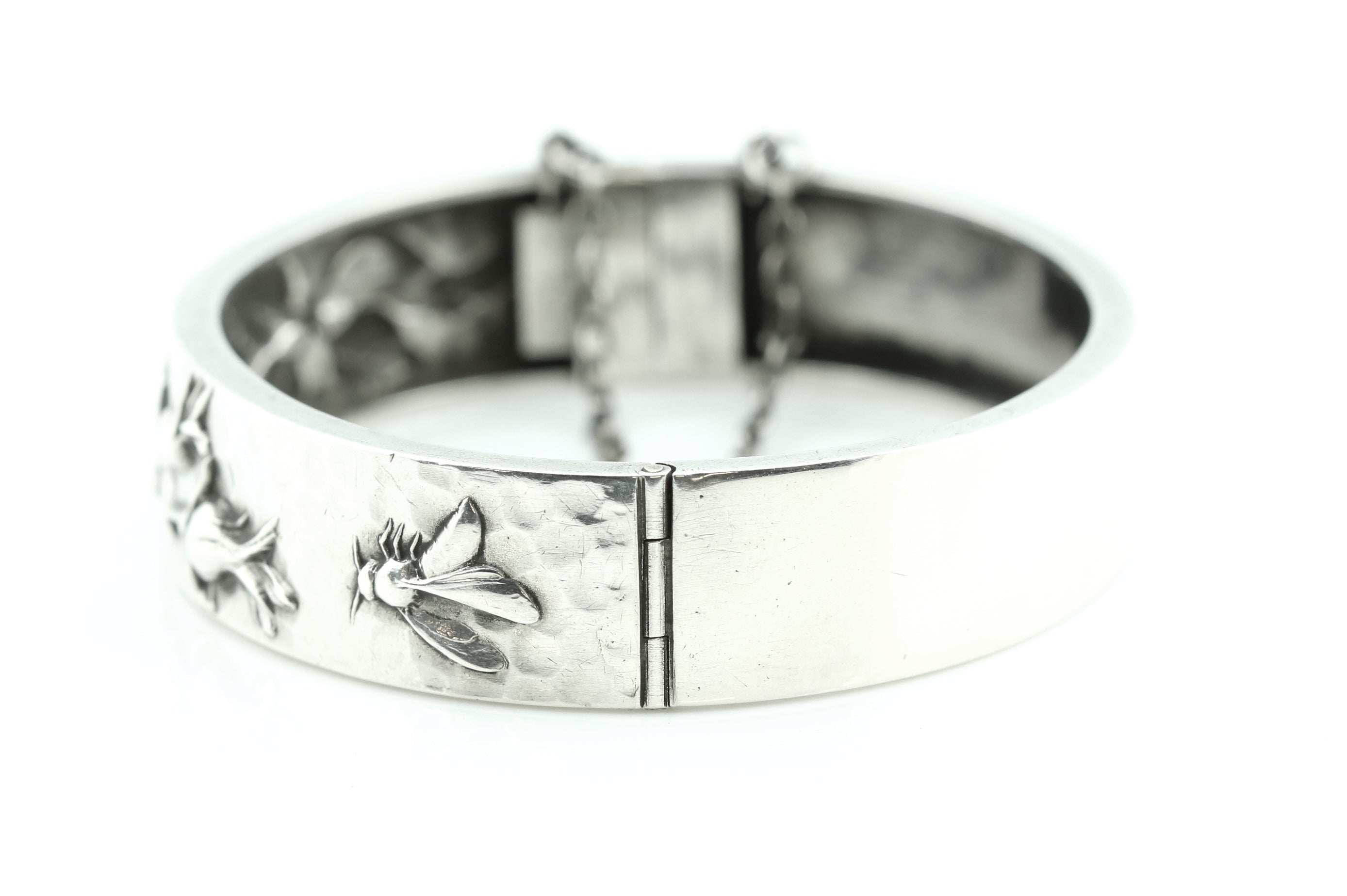 Darling Wild Rose Repousse Antique Silver Bangle c.1900 – Lillicoco