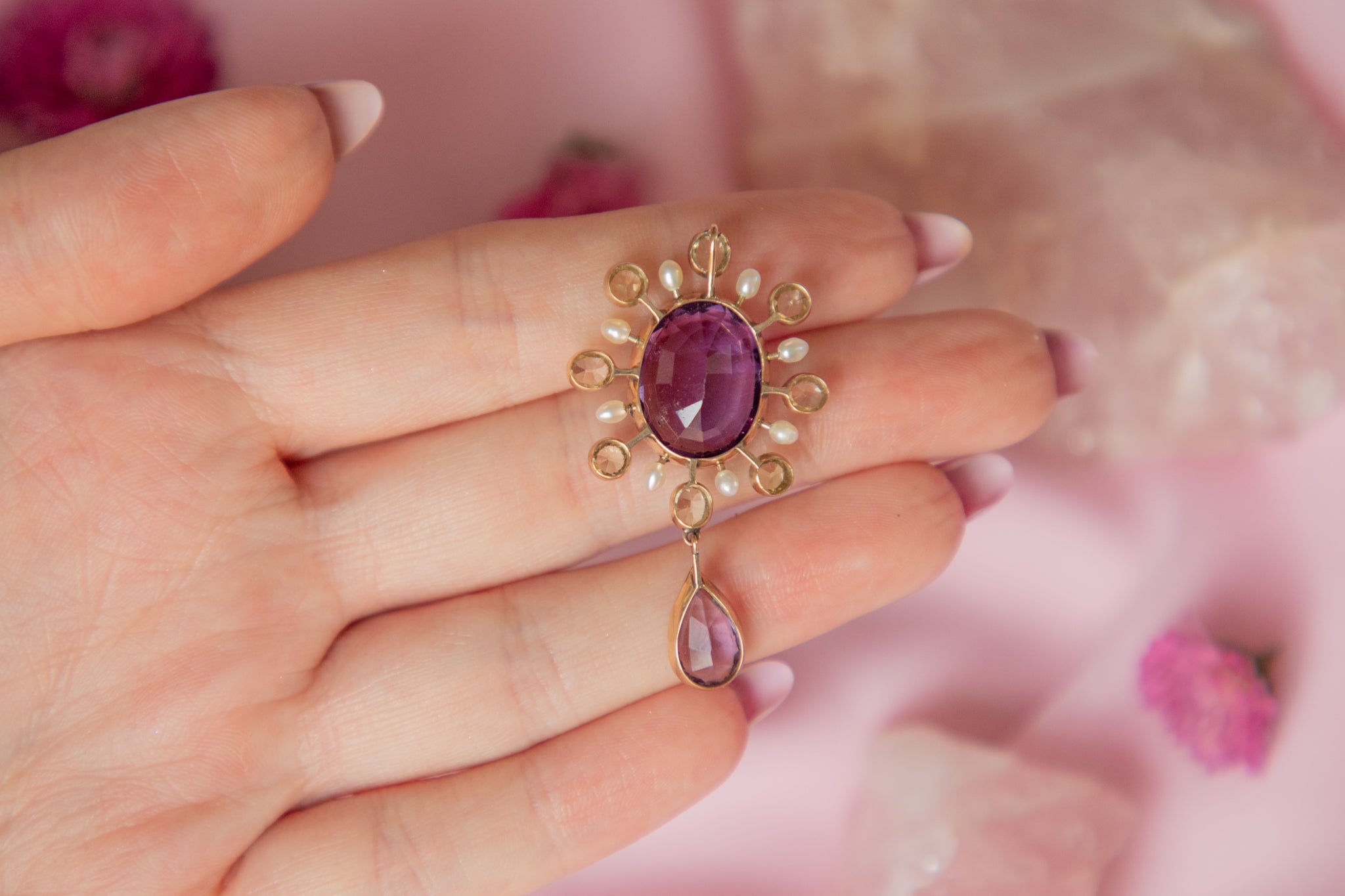 19th Century Pendant Featuring An 45ct Amethyst Under A Sapphire Crown